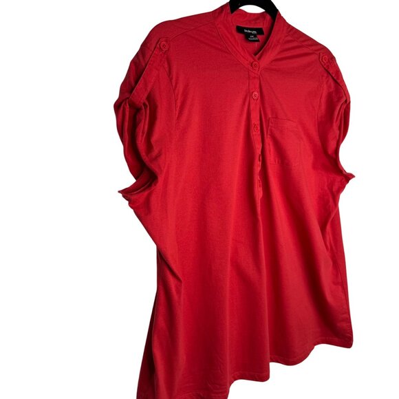 Style & Co Red Button Front Short-Sleeve Mandarin Collar Shirt 100% Cotton Sz 2X - Picture 7 of 7